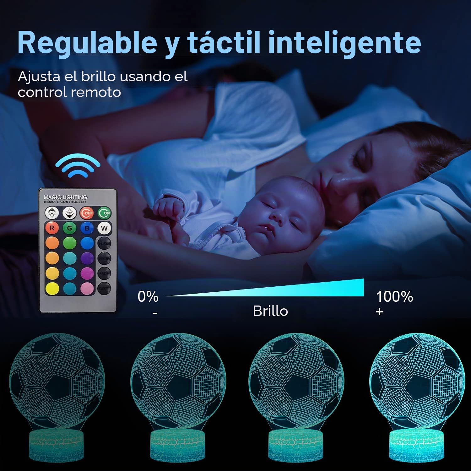 Lámpara 3D LED Fútbol para Niños con Control Remoto 16 Colores