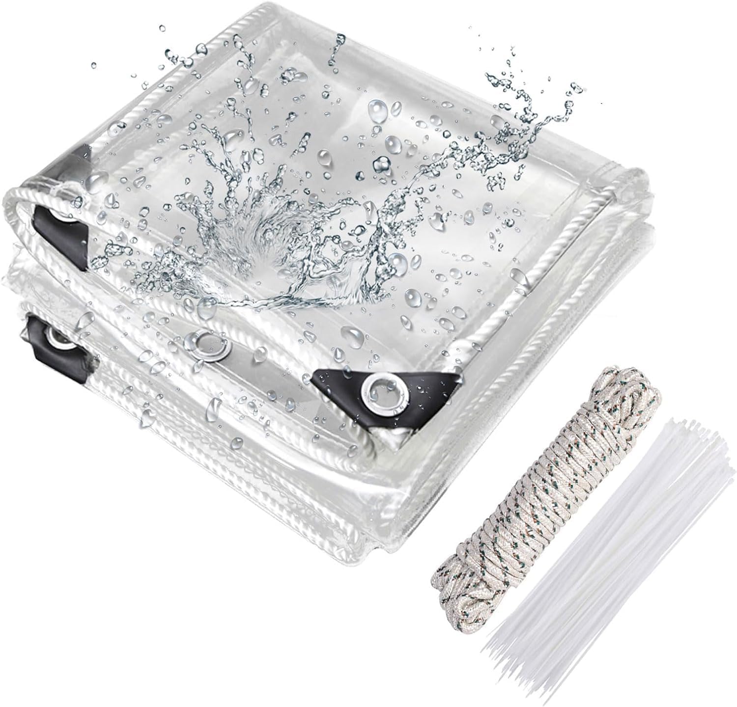 Bâche de Protection Exterieur, 420 g/m² 3 x 4 m Imperméable Bâche Transparente avec Œillets, Bâches Résistante aux Intempéries avec Corde et Serrecâbles, pour Meubles de Jardin, Ferme, Voiture, Bassin