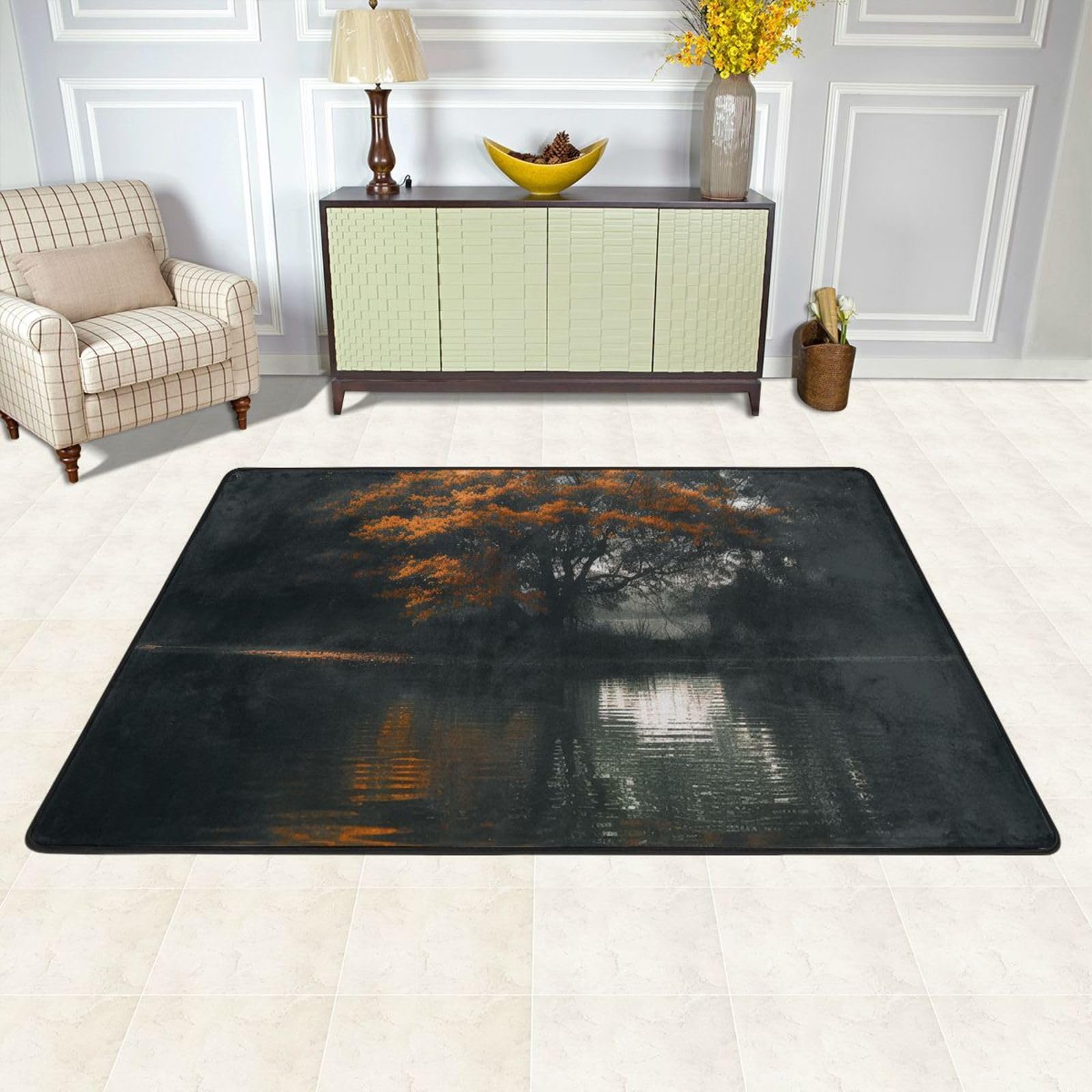 Tapis de sol pour salon et chambre motif arbre dans l'eau
