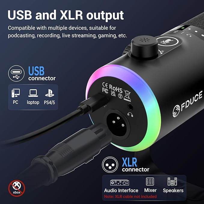 Micrófono Dinámico USB/XLR con RGB y Brazo para PC miniatura 3