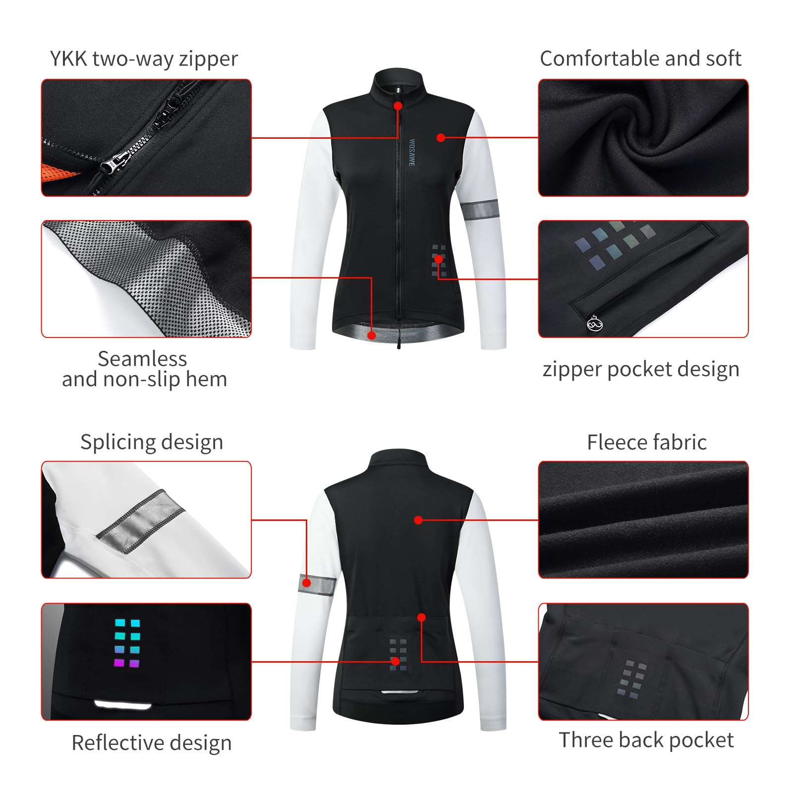 WOSAWE Chaqueta de ciclismo para mujer, resistente al viento, térmica, forro polar, transpirable, para correr, equitación, senderismo, carreras, camping