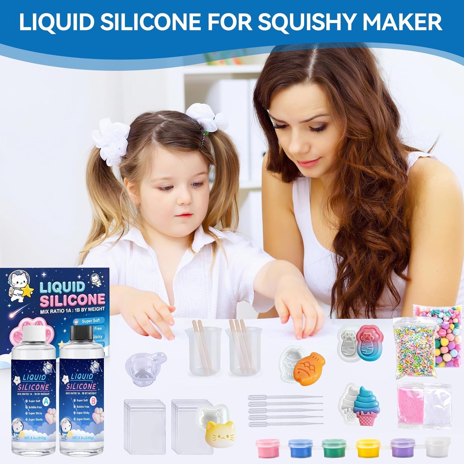 Płynny silikon do zestawu DIY Taba Squishy, ciekły kauczuk silikonowy A+B 1:1 do Squishy Maker, kreatywny zestaw DIY, prezent antystresowy