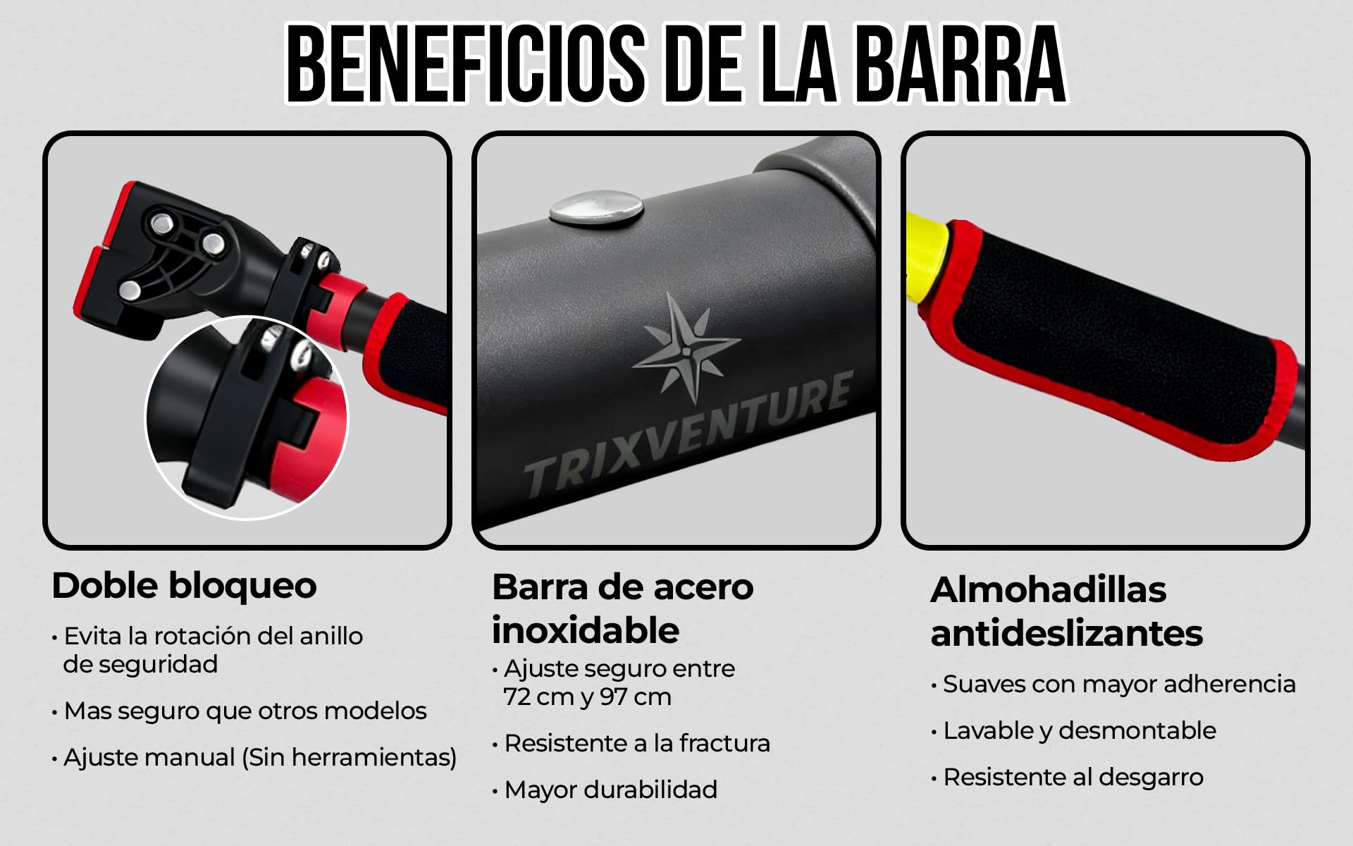 Kit Gimnasio: Barra Dominadas para Puerta y Pared (72-110cm) - Instalación Sin Tornillos con Nivelador + 5 Bandas Musculación con agarres, Bandas Elásticas y Bolsa - Carga 200kg
