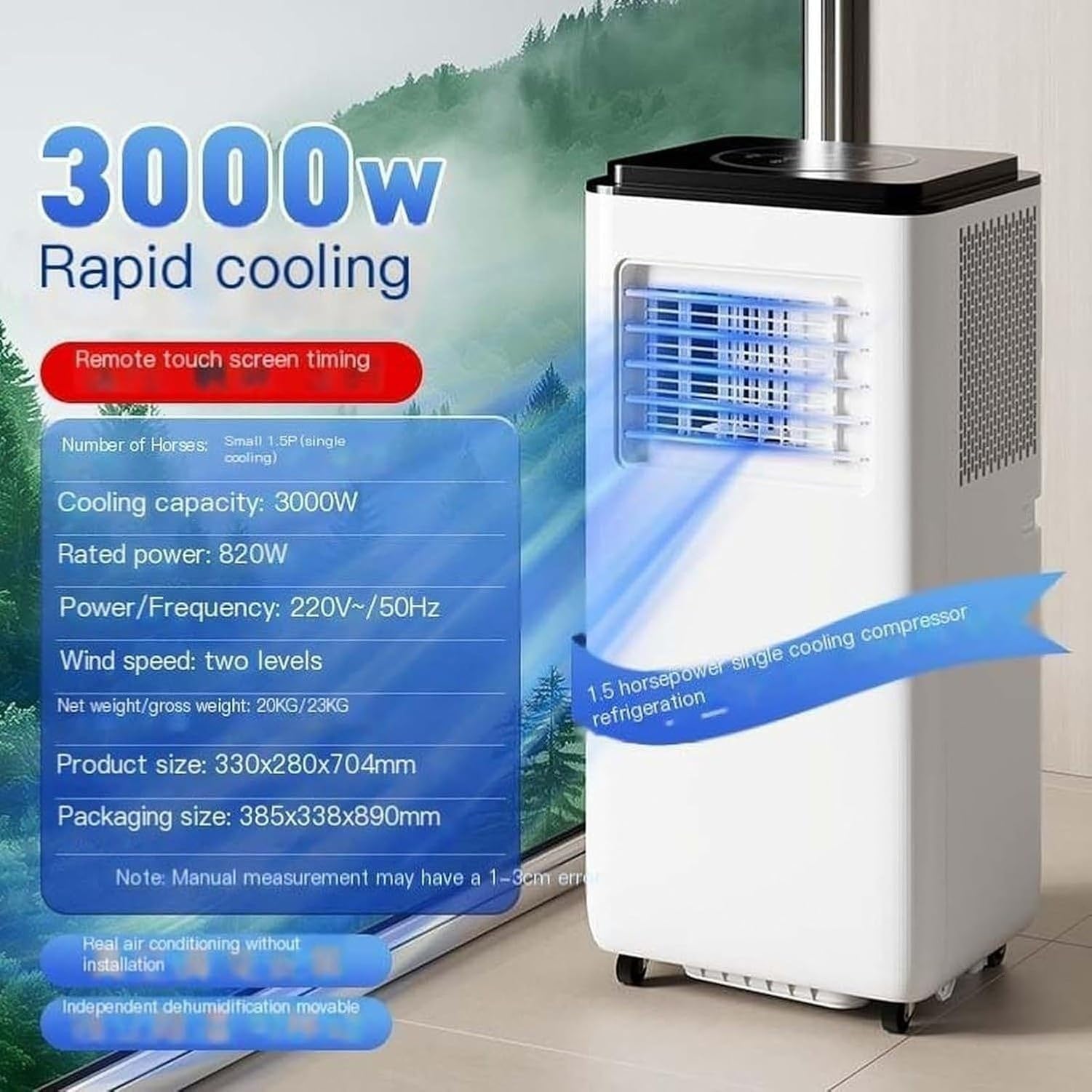Aire Acondicionado Portátil 14000BTU Enfriador Bajo Consumo con Cable UK 3 Pines, Kit Instalación, 2 Velocidades, Temporizador 24h, Pantalla Digital para Salón, 10000 Btu, 10000 BTU