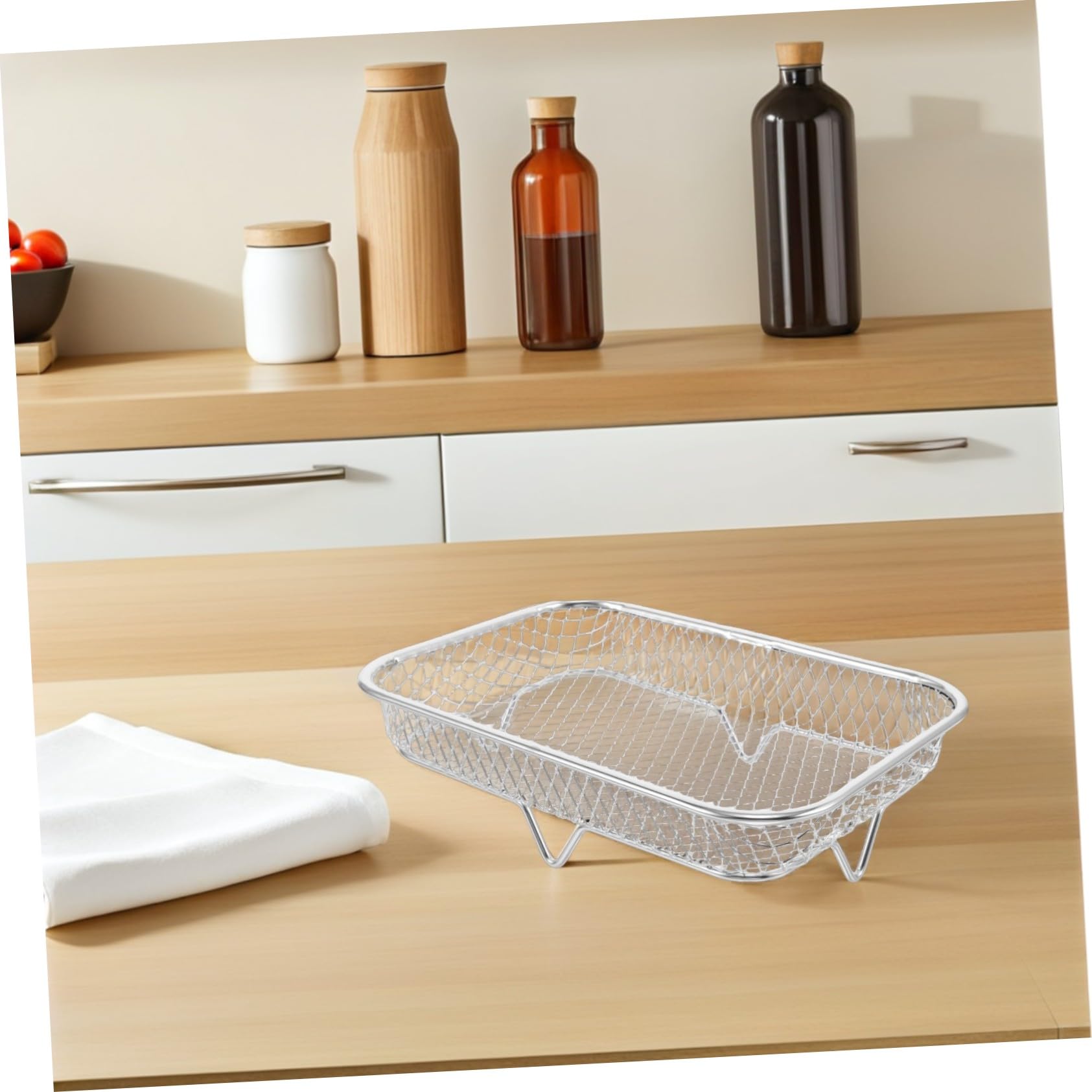 Ipetboom 5 Piezas De Rejilla De Acero Inoxidable para Enfriar Asar Freidora De Aire Aceite Horno Cesta Bandeja para Freidora De Aire Vapor Rejilla De Alambre Plateada