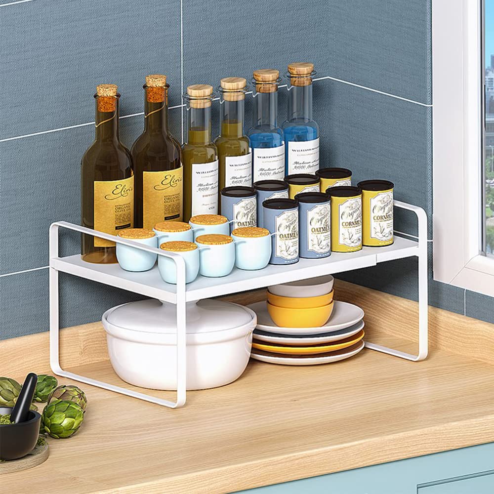 Mensola di supporto per forno a microonde, organizer multifunzionale per forni a microonde- 36-60*21*18cm (bianco)