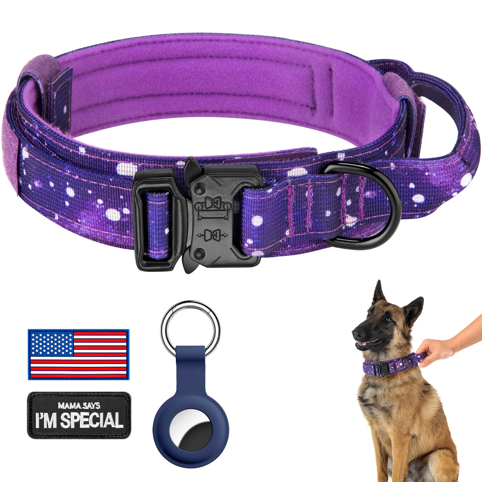 DAGANXI Tactical Dog Collar, Adjustable Military Training Nylon Dog Collar with Control Handle and Heavy Metal Buckle for Medium and Large Dogs, with