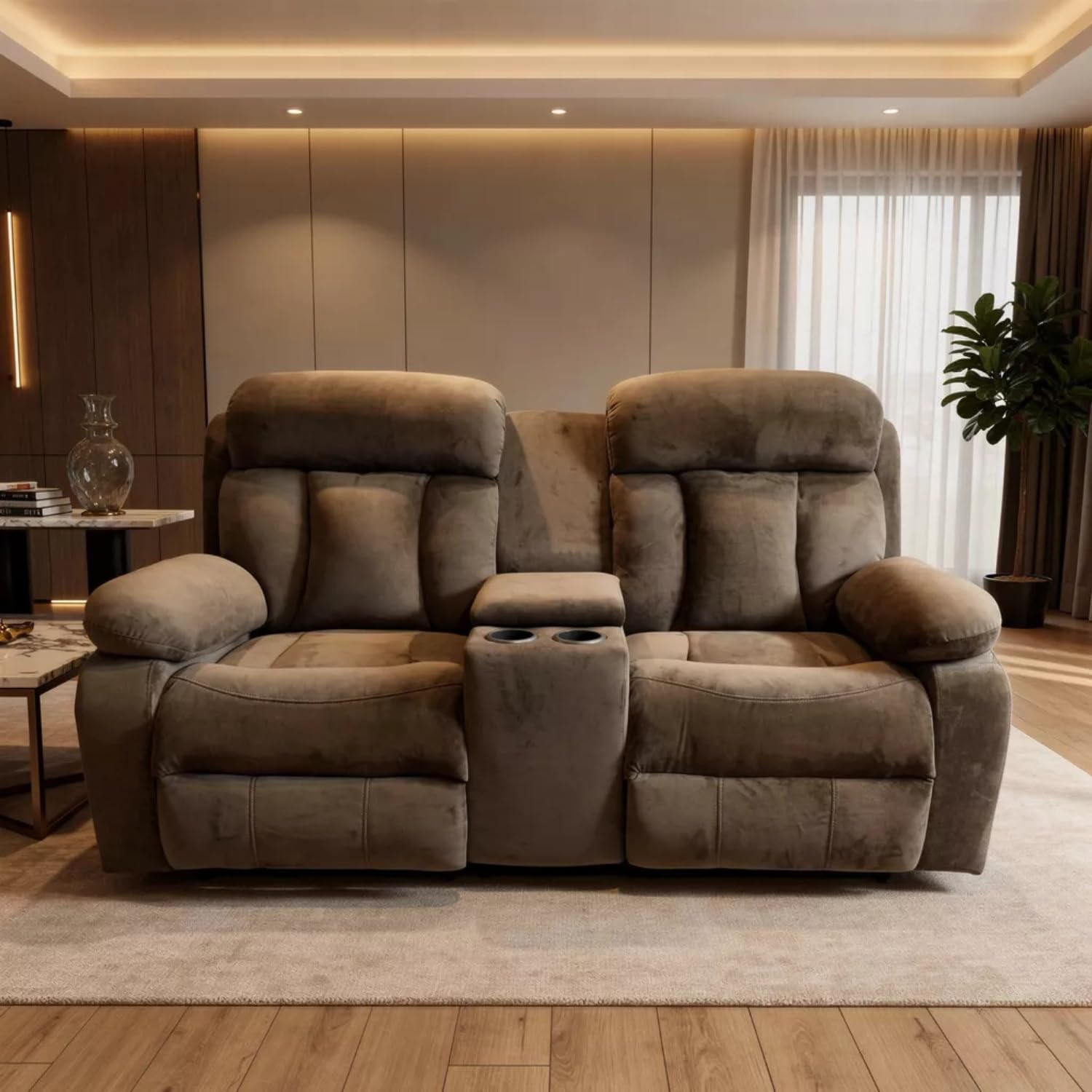 The Couch Cell Two-Seater Recliner Sofa, Brown Suede Velvet