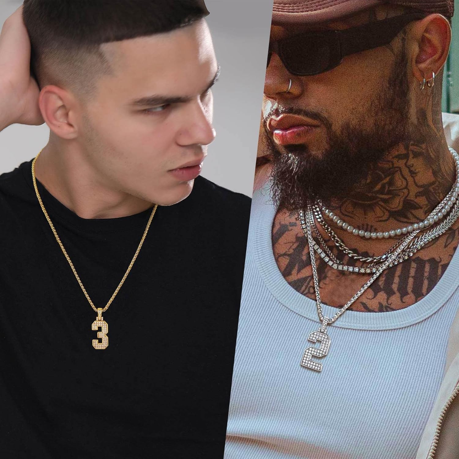ChainsProMax Men Cubic Zirconia 0-9 Number Pendant, Bling Initial Letter Necklace, Lucky Jewelry Necklace, Gold Plated/Silver Color-Send Gift Box - Image 2