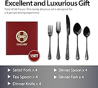 Vista 6 de Hagary Dragon Cutlery Set 20 Pieces Stainless Steel Flatware Set Service for 4 Utensils For Home Kitchen Wedding Laser Engraved Dishwasher Safe Black