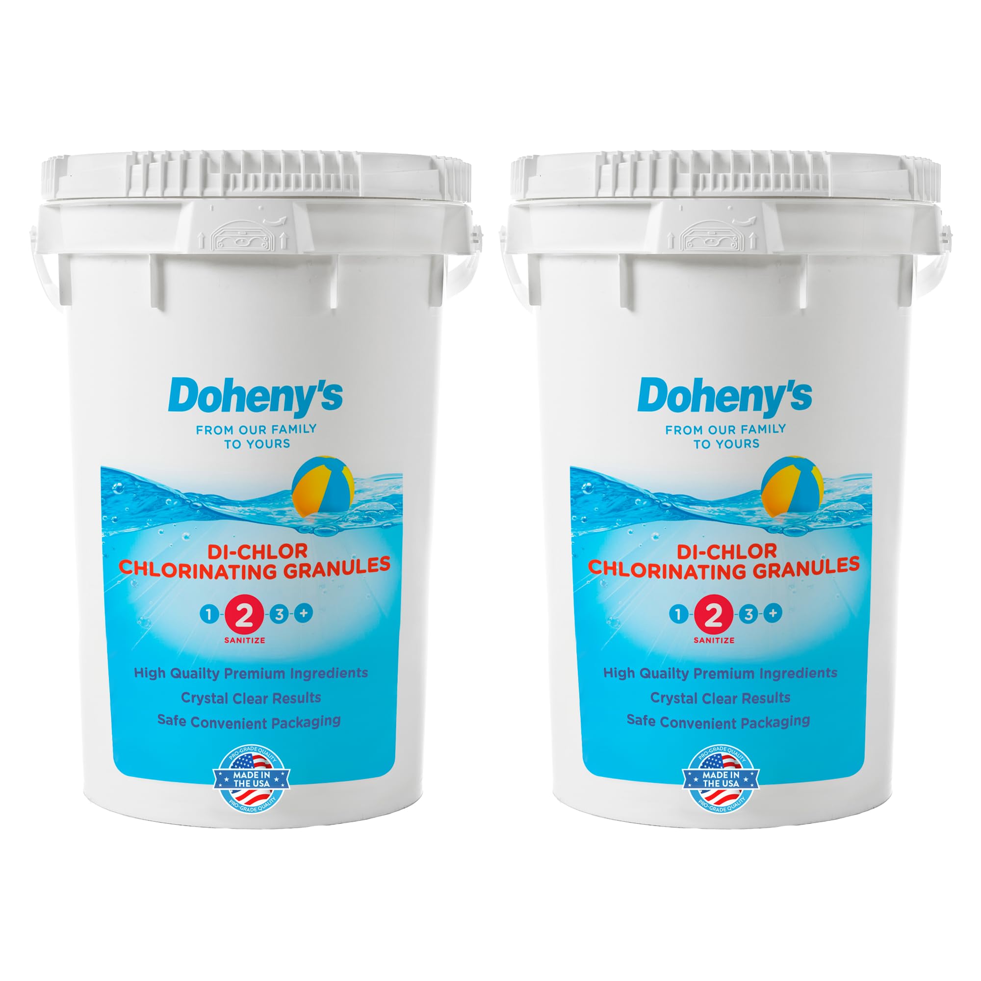 Doheny's Di-Chlor Granular Chlorine | Pro-Grade 3-in-1 Pool Sanitizer, Shock &amp; Algaecide | Fast-Dissolving, Calcium-Free | 99.5% Sodium Dichlor, 56% Stabilized Chlorine | 100lb (2 x 50lb Buckets)