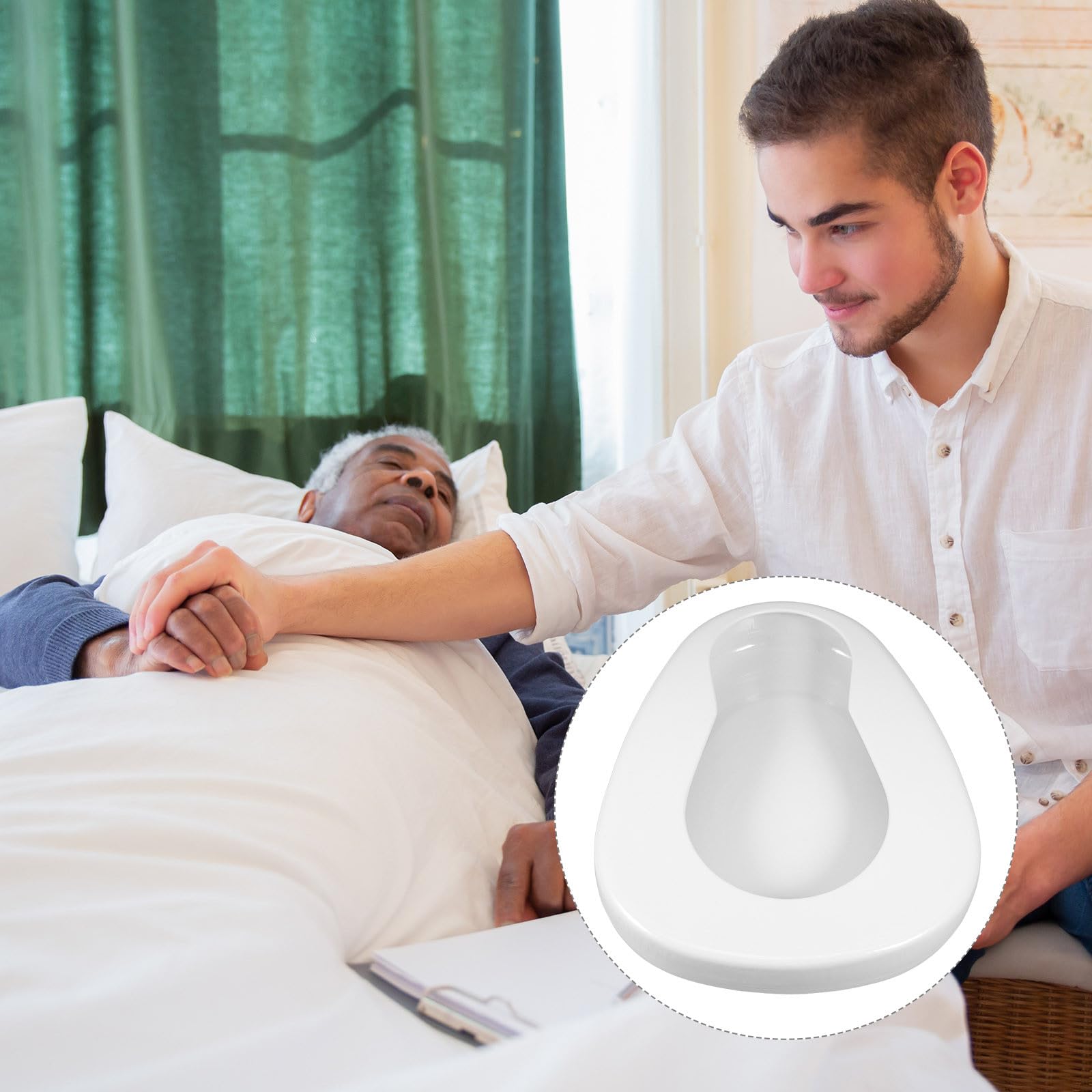 Abaodam Padella per Anziani in Smalto Bianco per Uso Notturno e Assistenza a Letto, Comoda e Versatile per Pazienti Allettati e Disabili