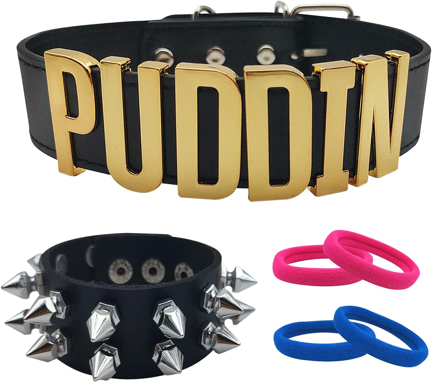 Puddin Choker Bracelet Set Punk Leather Bracelet Letter Collar Cosplay Accessory for Women Halloween Party Costume