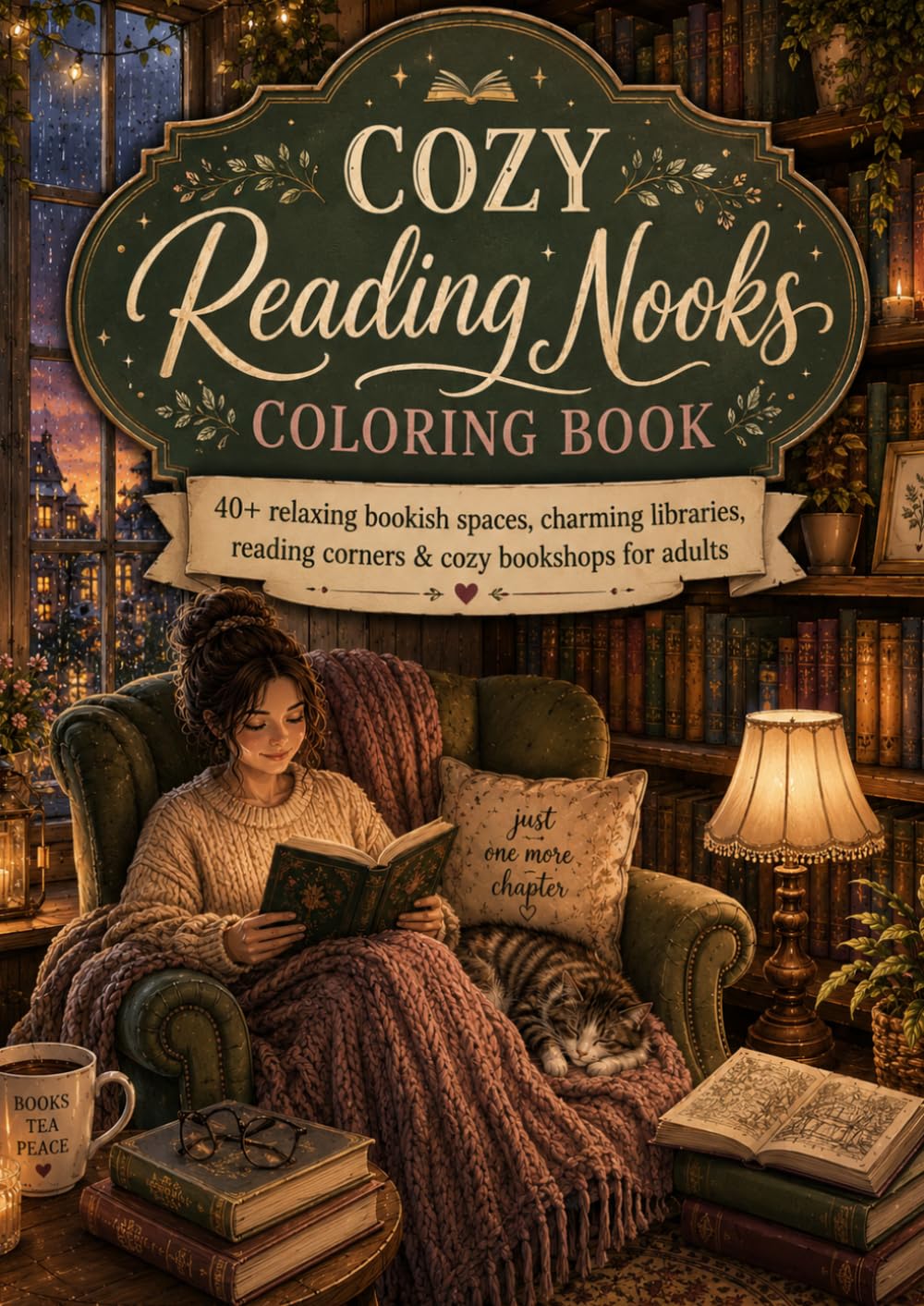 Cozy Reading Nooks Coloring Book: 40+ Relaxing Bookish Spaces, Charming Libraries, Reading Corners & Cozy Bookshops for Adults