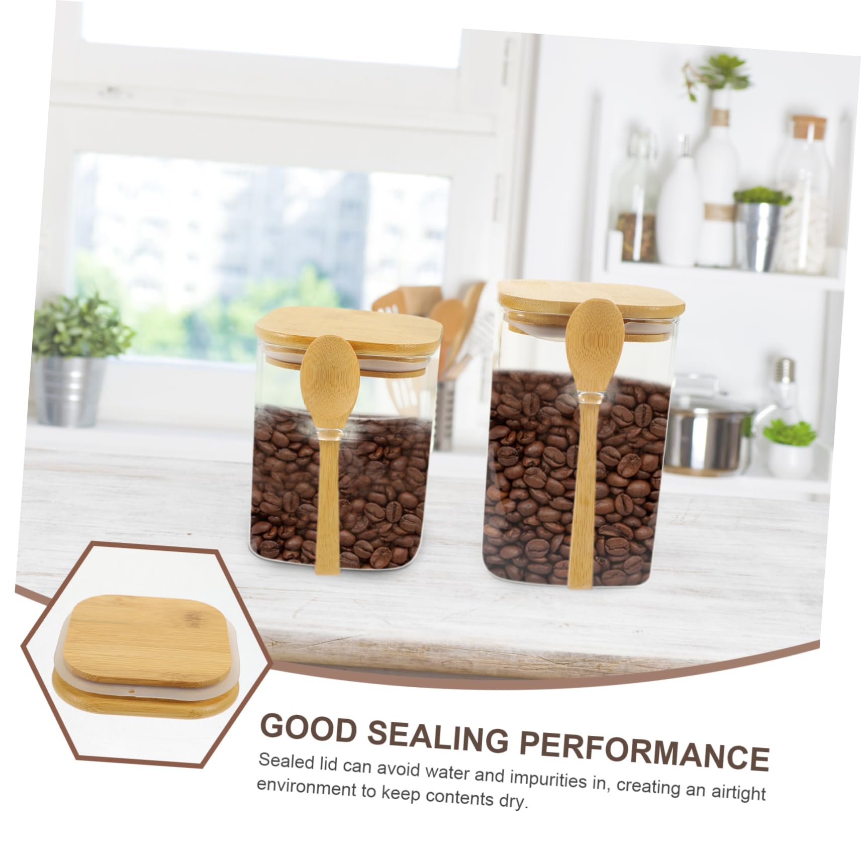 Zerodeko Kaffeebohnen Behälter 2 Stück Glas mit Holzlöffel, Luftdicht | 800ml und 1000ml, Breite Öffnung, zur Aufbewahrung Trockener Lebensmittel