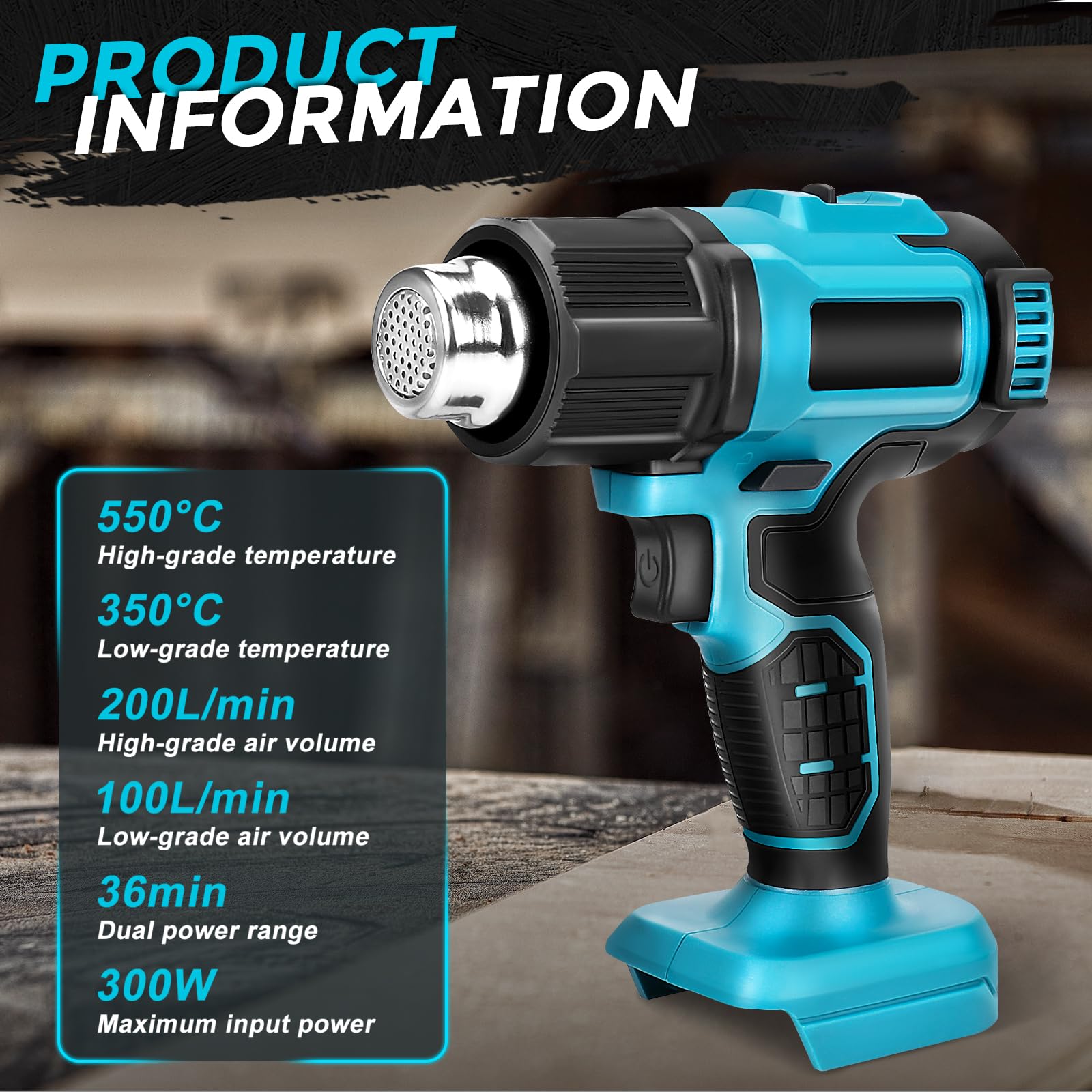 WingFly Akku-Heißluftpistole 450°C - Kompatibel Mit Makita 18V, 4 Düsen