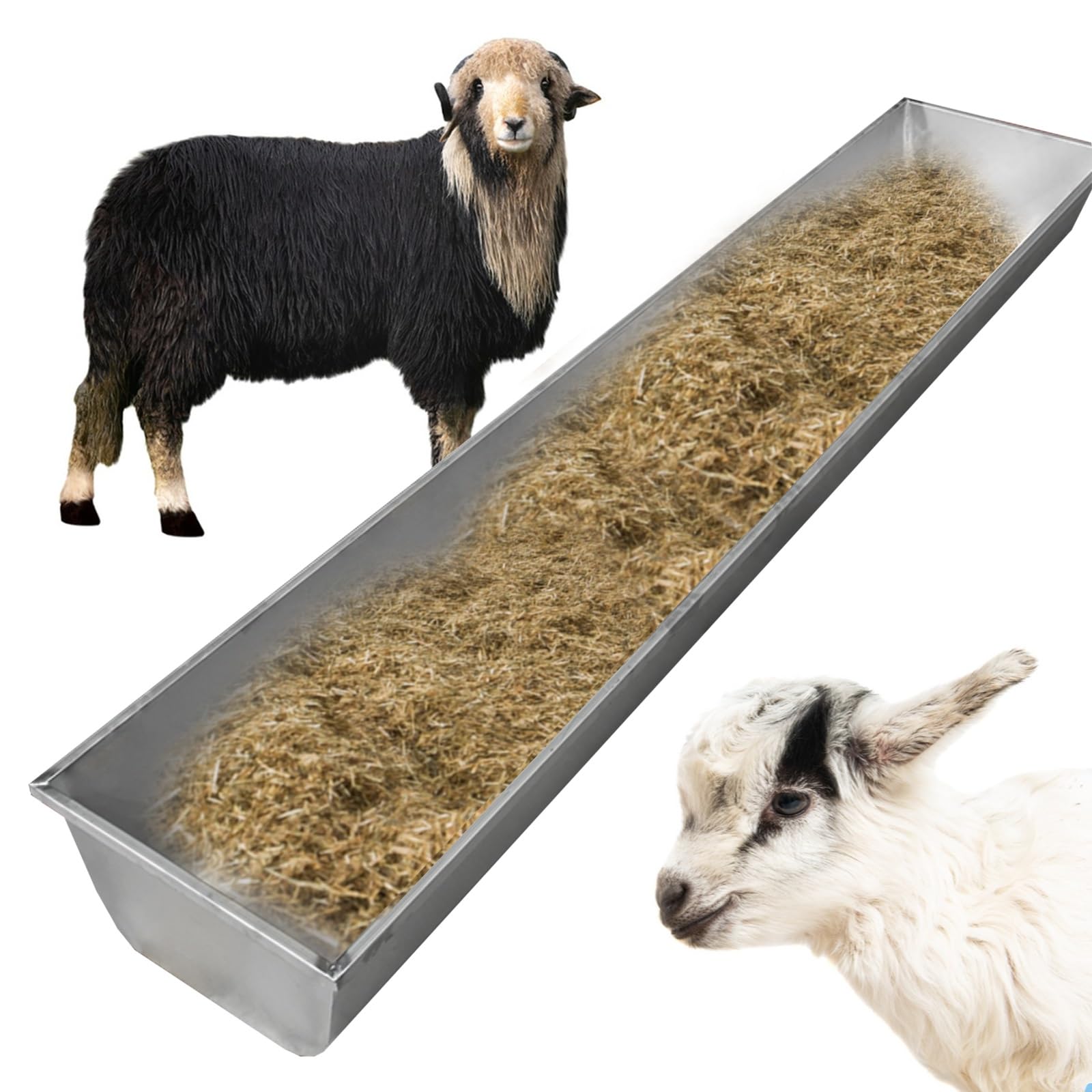 Comedero de acero inoxidable para animales, resistente, gran capacidad para cabras, ovejas, aves de corral, alpacas y terneros