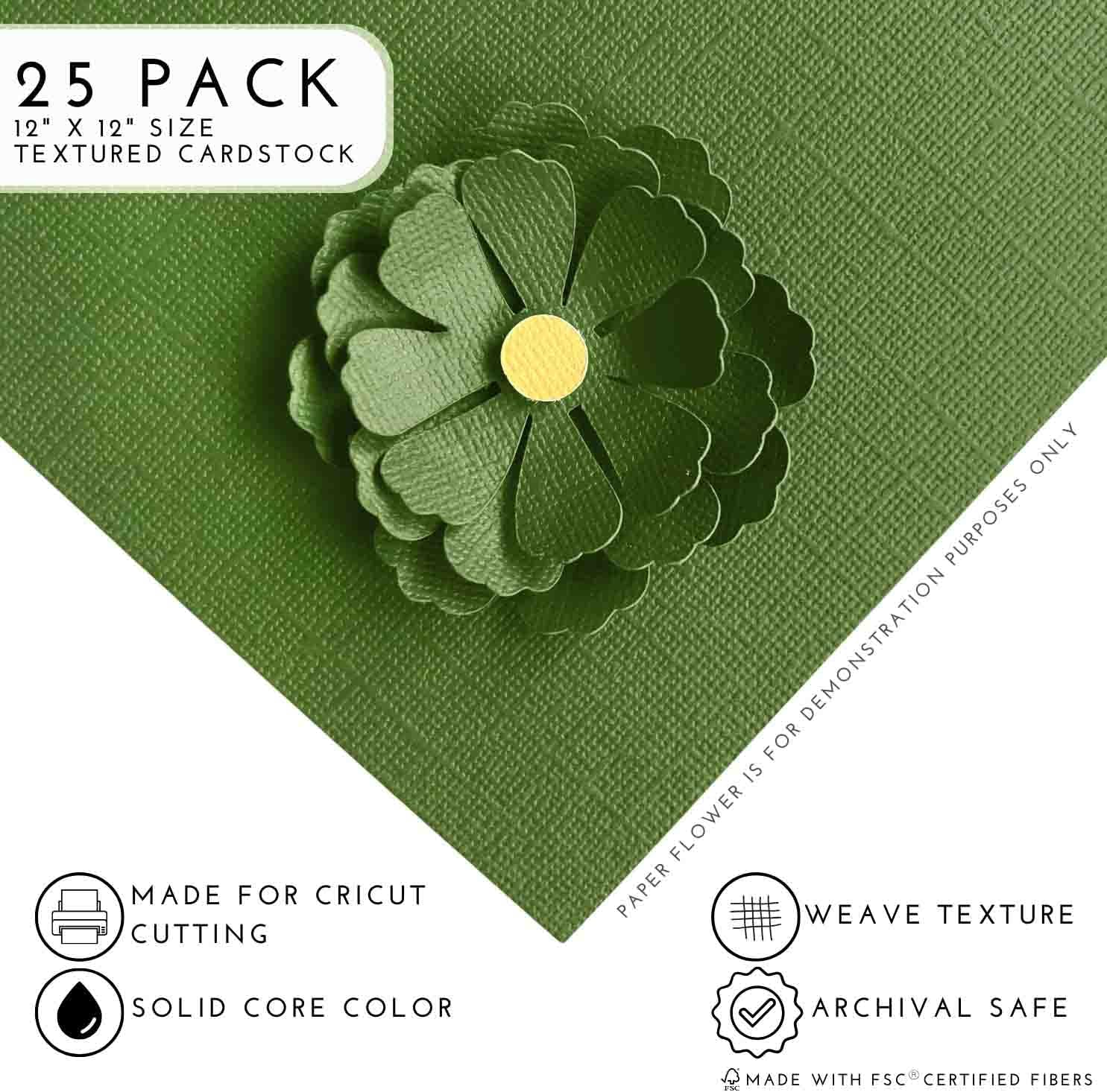 DESERT CACTUS—12x12 Textured Cardstock | 80lb Textured Green Scrapbook Paper | Premium Cardstock for Cricut Cutting | 25 Sheets