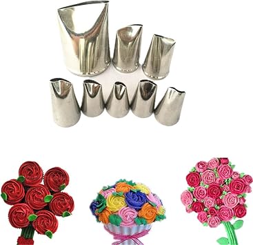 PhantomSky 8Pcs Cake Decorating Tube Supplies Kit Dessert Icing Piping Tips Set Rose Flower Stainless Steel Piping Nozzles Kits for DIY Fondant Pastry Baking