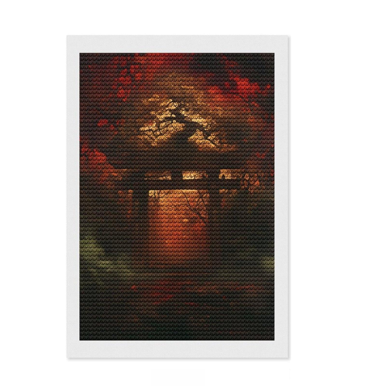 Junmoney Crimson Forest Gate Diamond Painting Canvas Kit 8"x12", Christmas Gift, for Women, with Tool Kit, Relaxing Handmade Project