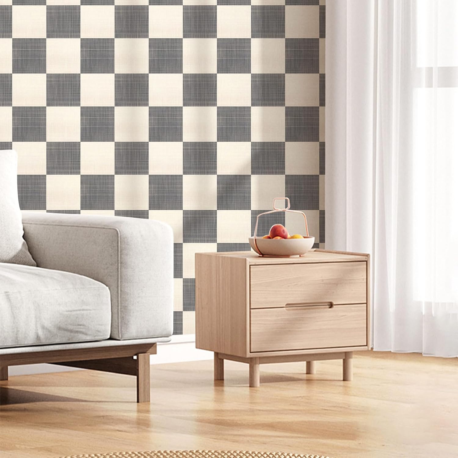 Buffalo Checkered Wallpaper – Modern Minimalist Black and White Plaid Peel and Stick Wallpaper, Self-Adhesive Vinyl for Home Decor, 17.7in x 236in