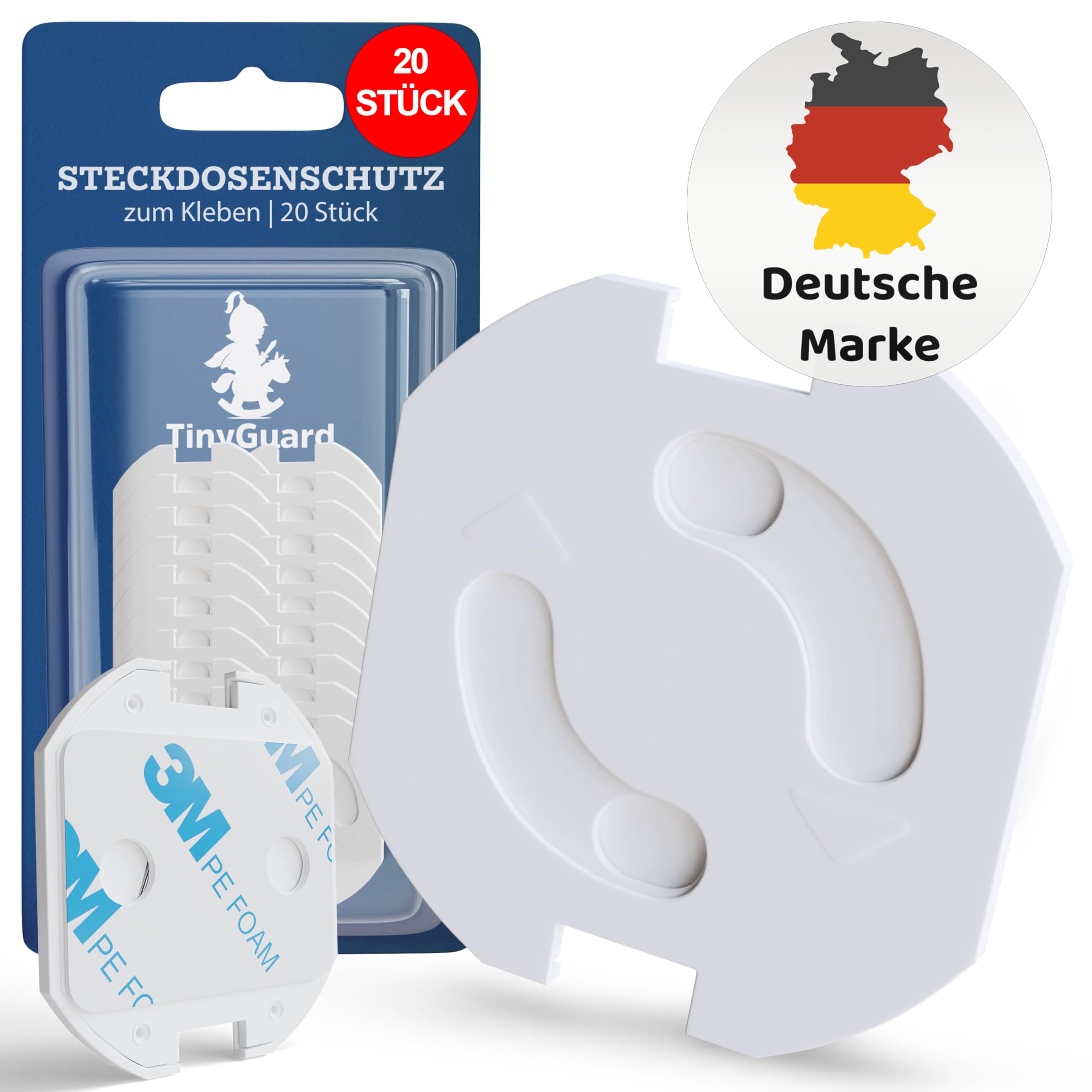 TinyGuard® (20Stk.) Steckdosen Kindersicherung - Besonders sicher dank spezieller Kinderischerung - Steckdosenschutz Baby, der passt & bleibt - Sichere Umgebung für Babys & Kleinkinder