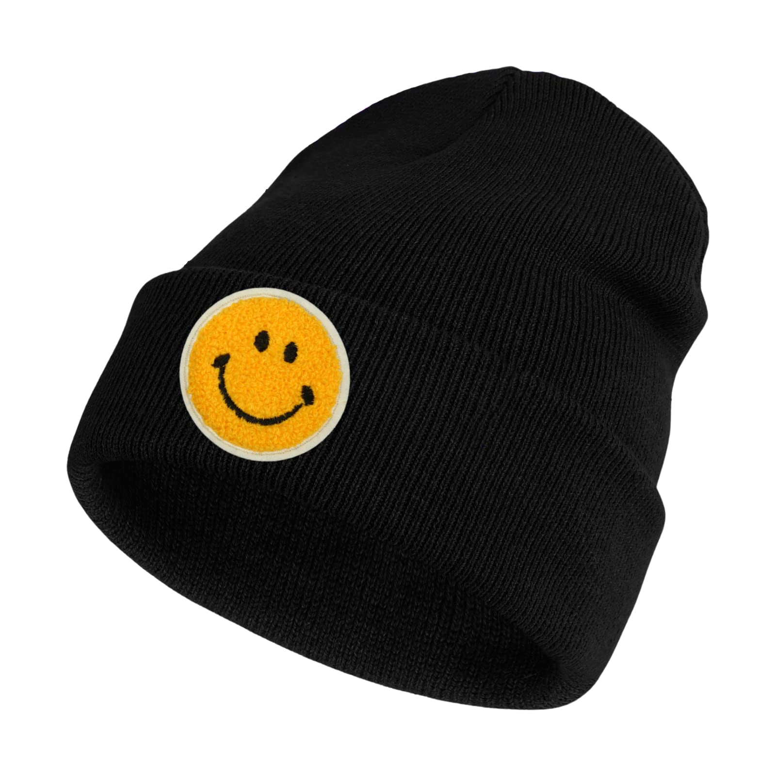 lycycseWomens Beanies for Winter Knit Smile Face Beanie Hat Embroidered Cuffed Slouchy Beanies for Women