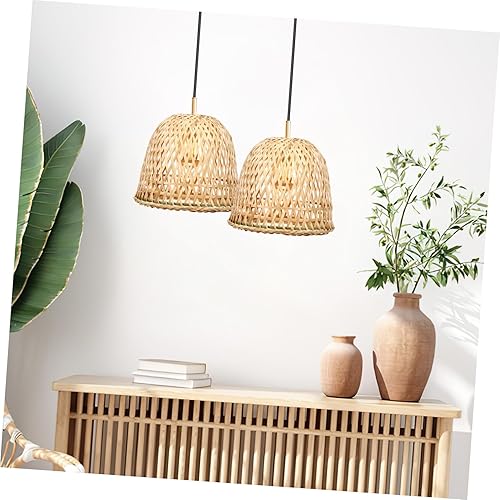 Miniatura 7 de 2 piezas de pantalla de bambú de repuesto para lámpara colgante, pantalla de lámpara para lámpara colgante, lámpara de techo, pantalla de lámpara