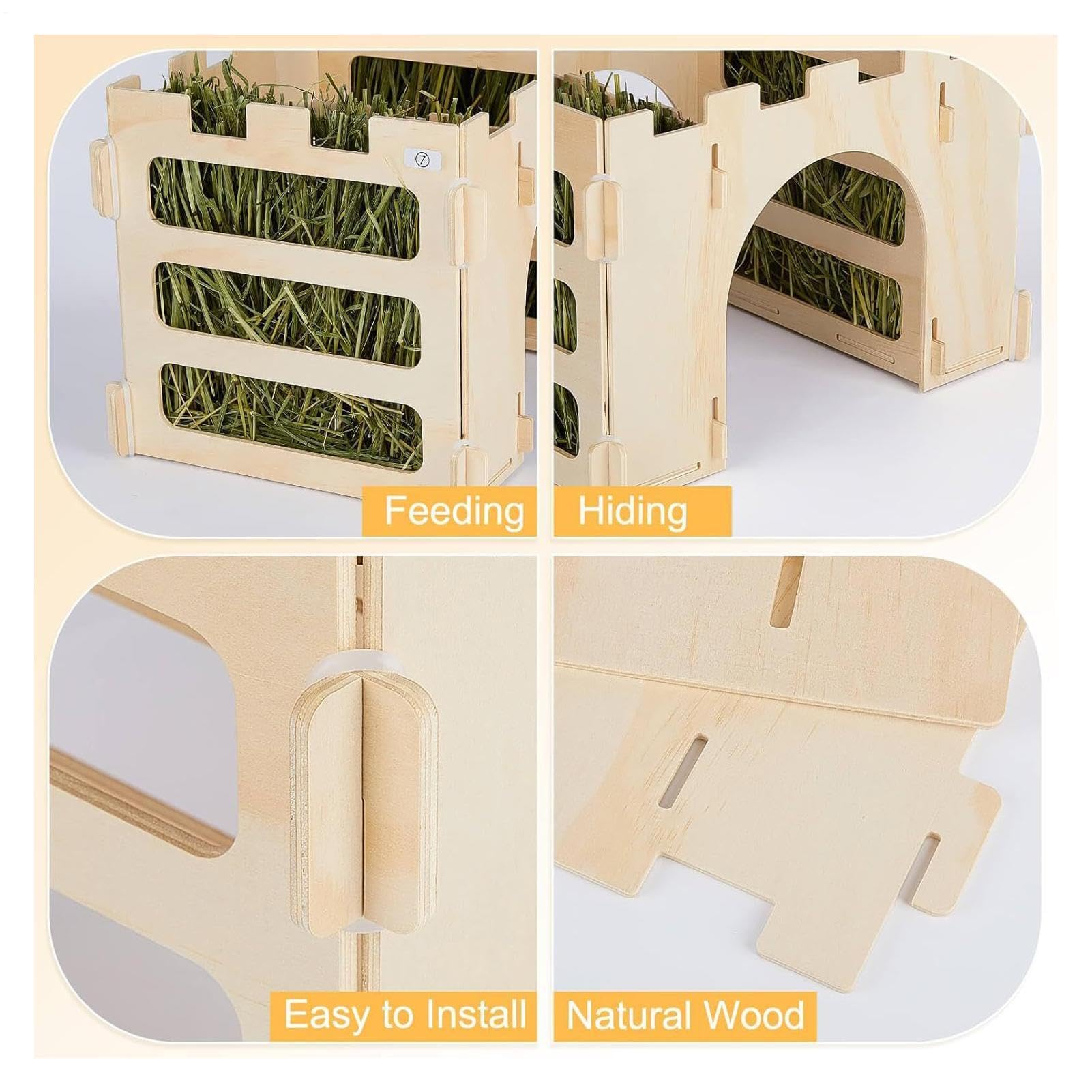 Casetta per Conigli in Ambiente Interno | Nascondiglio Rimovibile per Piccoli Animali | Castello in Legno per Cincillà e Conigli - Recinto per Cincillà e Ricci da Giardino ed Interno