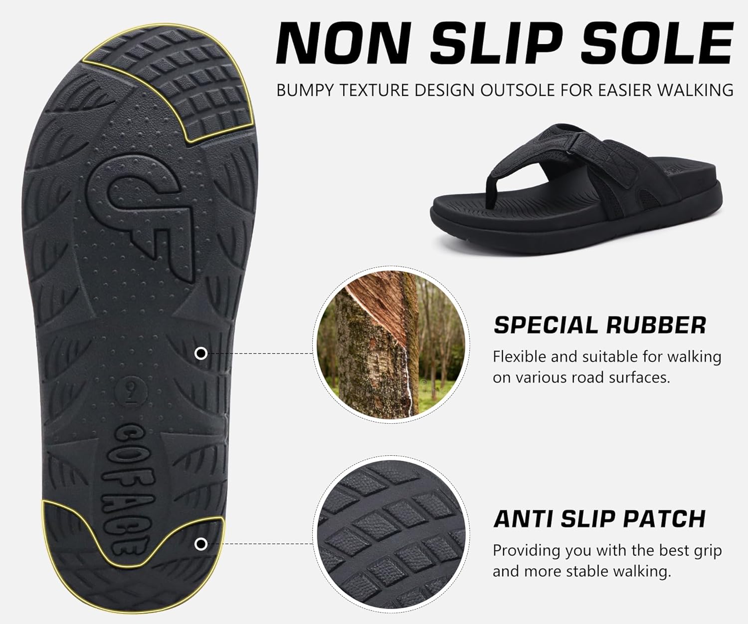 COFACE Flip Flops for Men with Arch Support Comfortable Man Thong Sandals Adjustable Beach Flip-flop Outdoor - Image 6