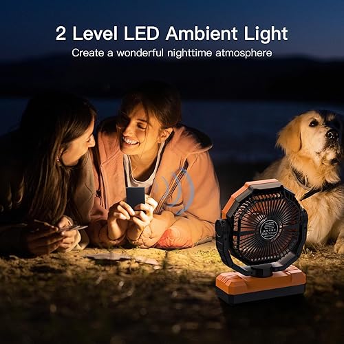 Miniatura 3 de FRIZCOL Ventilador de camping 3 en 1  Ventiladores portátiles recargables  Ventilador alimentado por batería de 24000 mAh (140 horas) con luz y