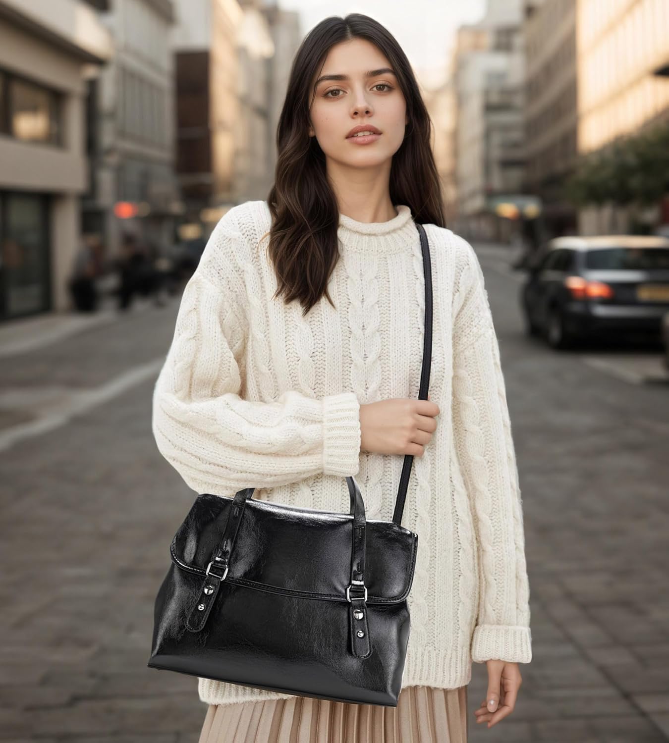 myfriday Women's Tote Bag, PU Leather Work Handbag for Business, Large Vintage Satchel Shoulder Purse for Office & Travel