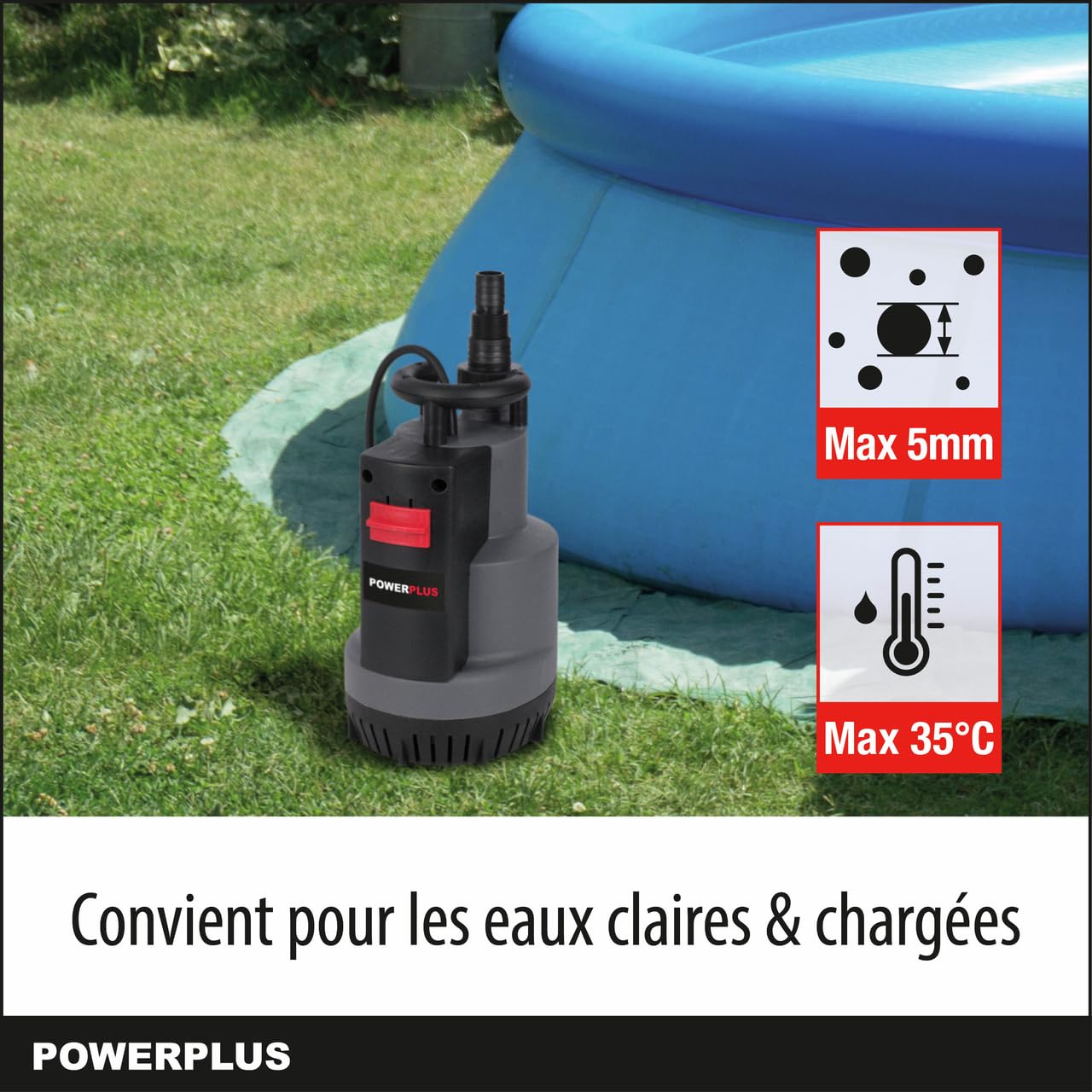 Powerplus Pompe à Eau Électrique POWEW67920 - Submersible 750 W, Température Maximale de 35°C Débit 12.500 l/h, Outillage de Jardin