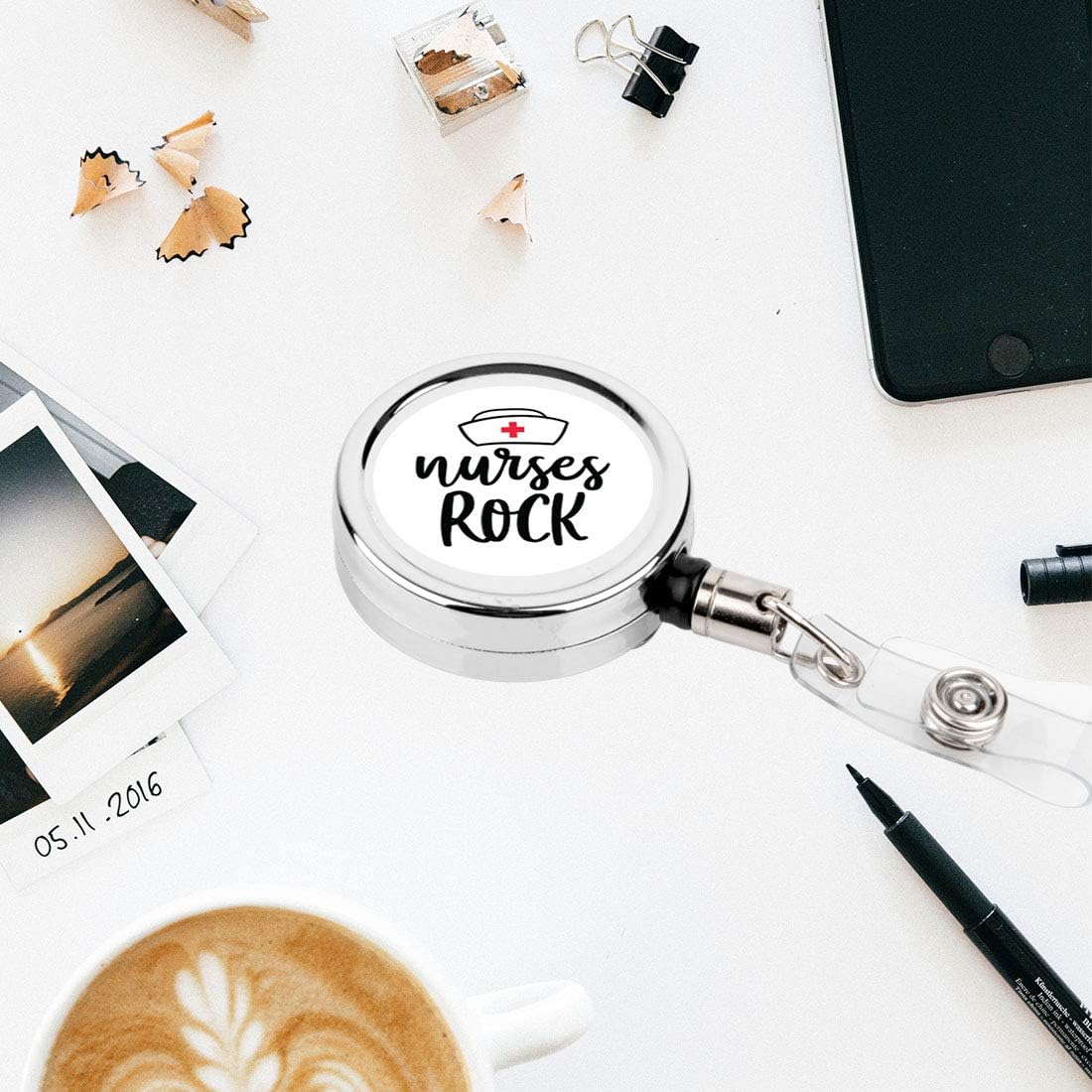 Andaz Press Retractable Badge Reel Holder with Clip, Heavy Duty Metal Name Tag Retractable ID Key Belt Clip Nurses Rock, Essential Nurse, RN, Medical ID, Doctor, Pediatric, Hospital ER Work Gift