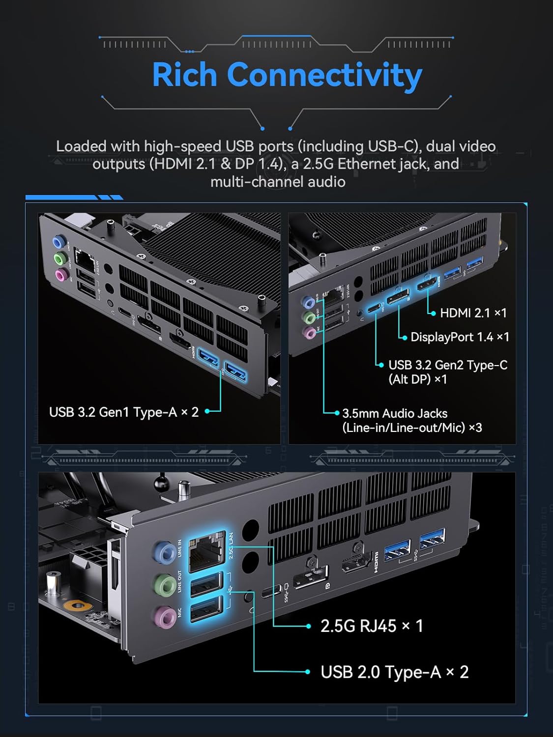 MINISFORUM BD895i SE Mini PC Motherboard AMD Ryzen 9 8945HX(16C/32T) Gaming Computer Without RAM/SSD/OS, 2X DDR5 SODIMM Slots, 2X PCIe4.0 SSD, M.2 2230 Key E Slot, HDMI+DP+USB-C Triple Video Outputs