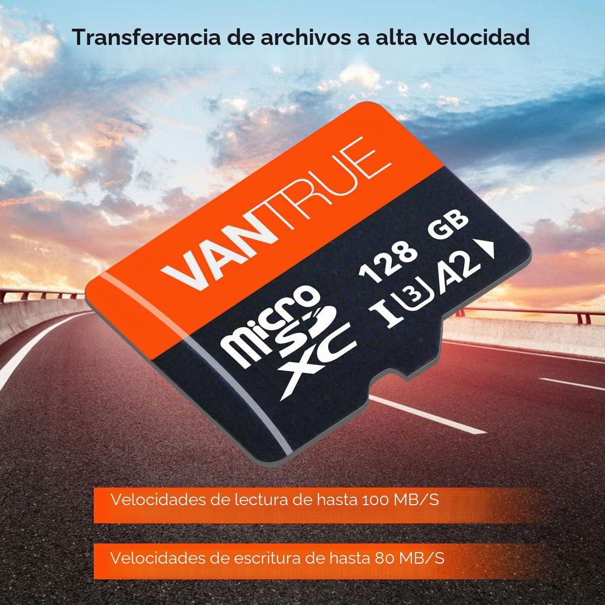 VANTRUE - Tarjeta de Memoria microSD UHS-I U3 A2 4K 128GB con Adaptador Compatible con cámara integrada, Smartphone, Tableta, cámara de acción y cámara de vigilancia (128 GB)