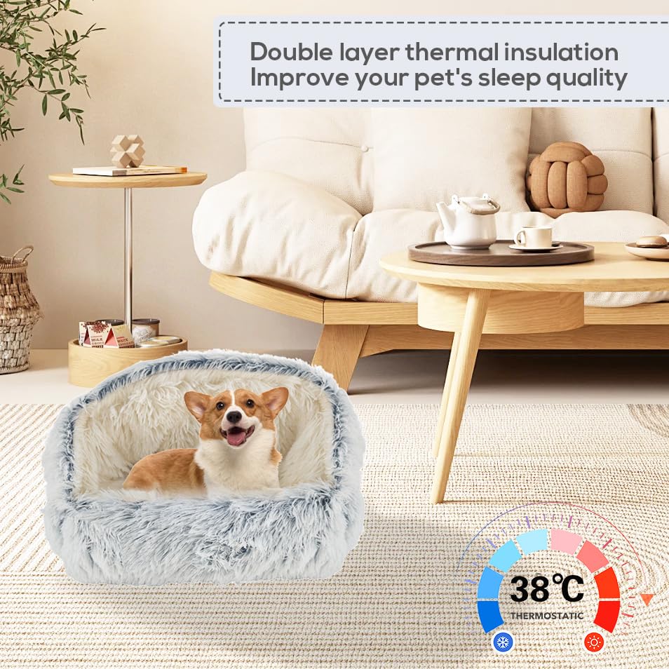 HaiTaoSy Hundehöhle, Kuschelhöhle für Kleine Hunde/Katzen, Warm und Weich, Flauschiges Hundebett mit Dach, Rutschfestes hundekörbchen Waschbar, (M) 60cm