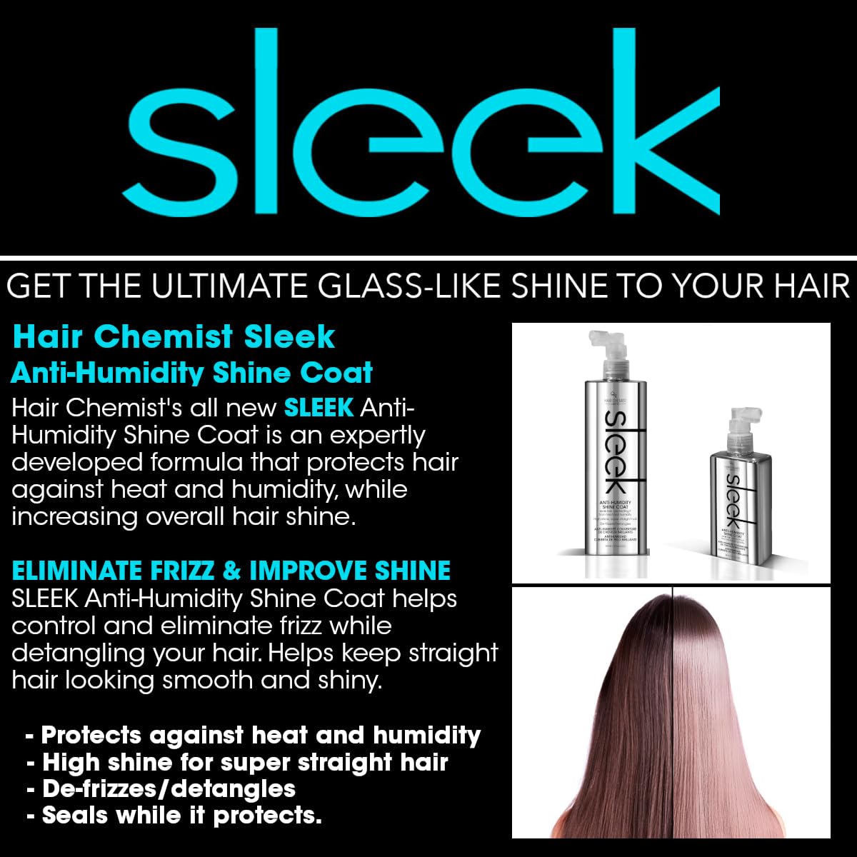 Hair Chemist Sleek Anti-Humidity Shampoo 8oz, Conditioner 8oz & Shine Coat 8oz 3-PC SET - Frizzy Hair Shampoo and Anti-Frizz Treatment Collection for Silky Hair & Super Straight Hair - Image 4