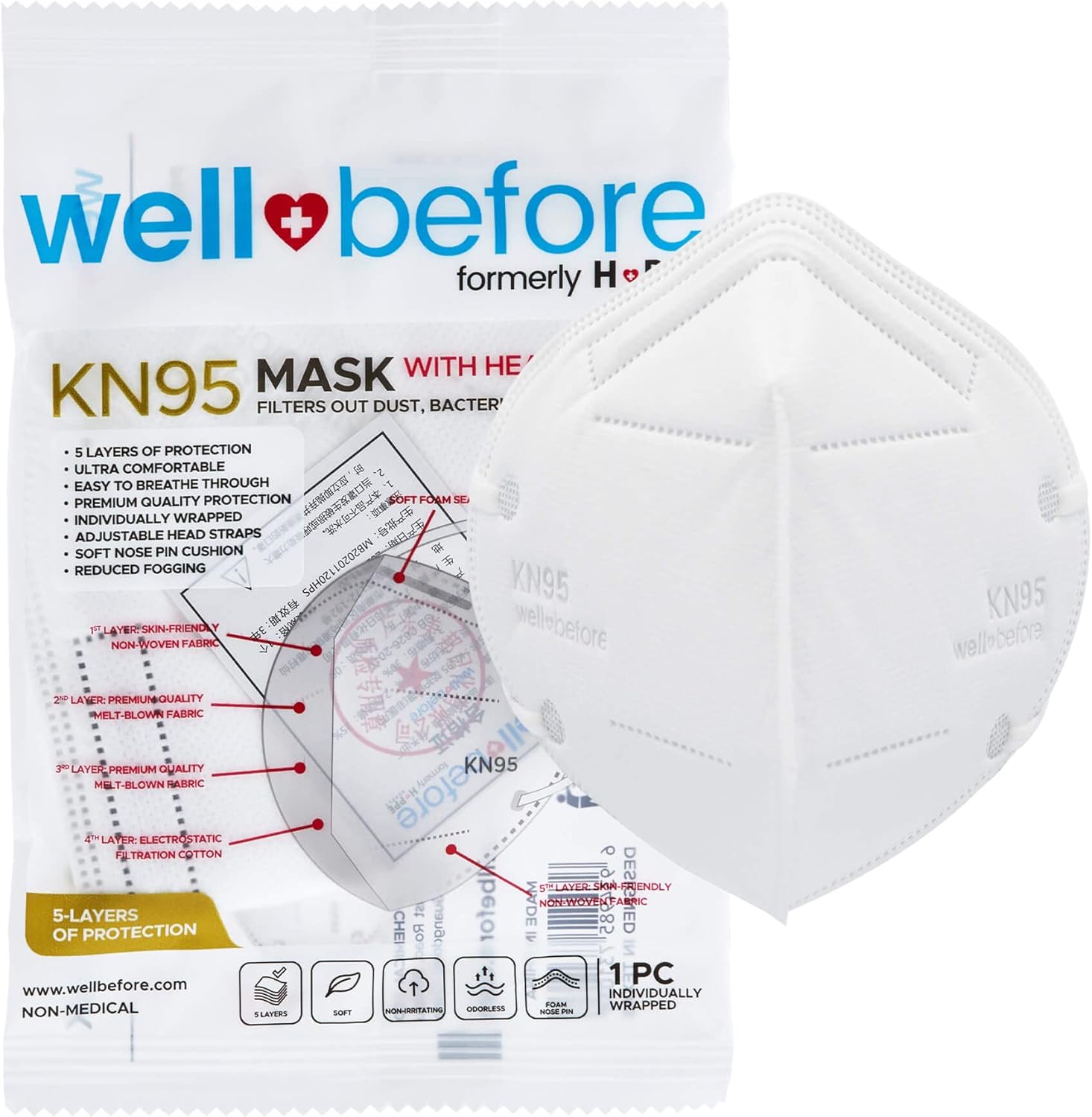 Well Before KN95 Disposable Face Mask Individually