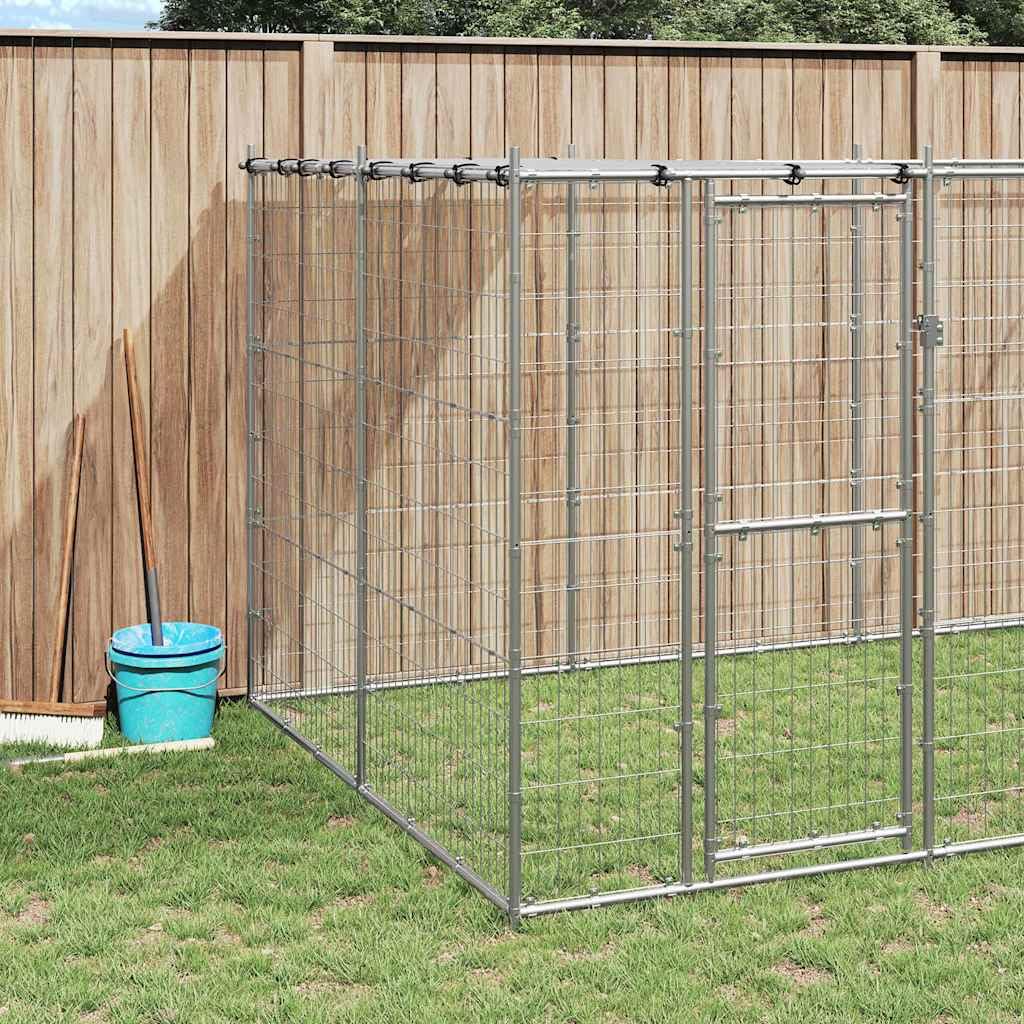 Perrera para perros de acero galvanizado con toldo y puerta, 12,1 m², resistente a la intemperie, para perros, cachorros, camping, jardín, terraza, protección y seguridad