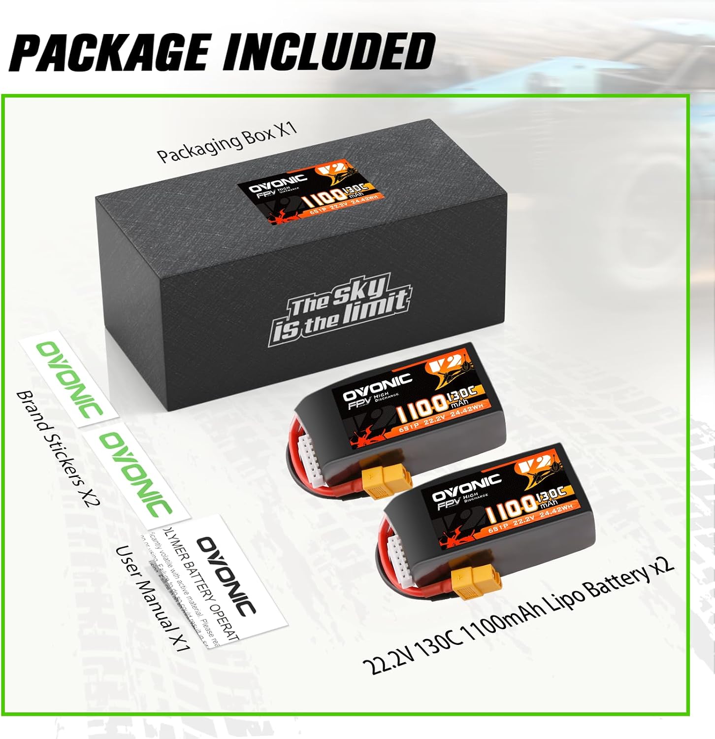 OVONIC 130C 6S 1100mah Lipo Battery 22.2V Pack with XT60 Plug for FPV Racing