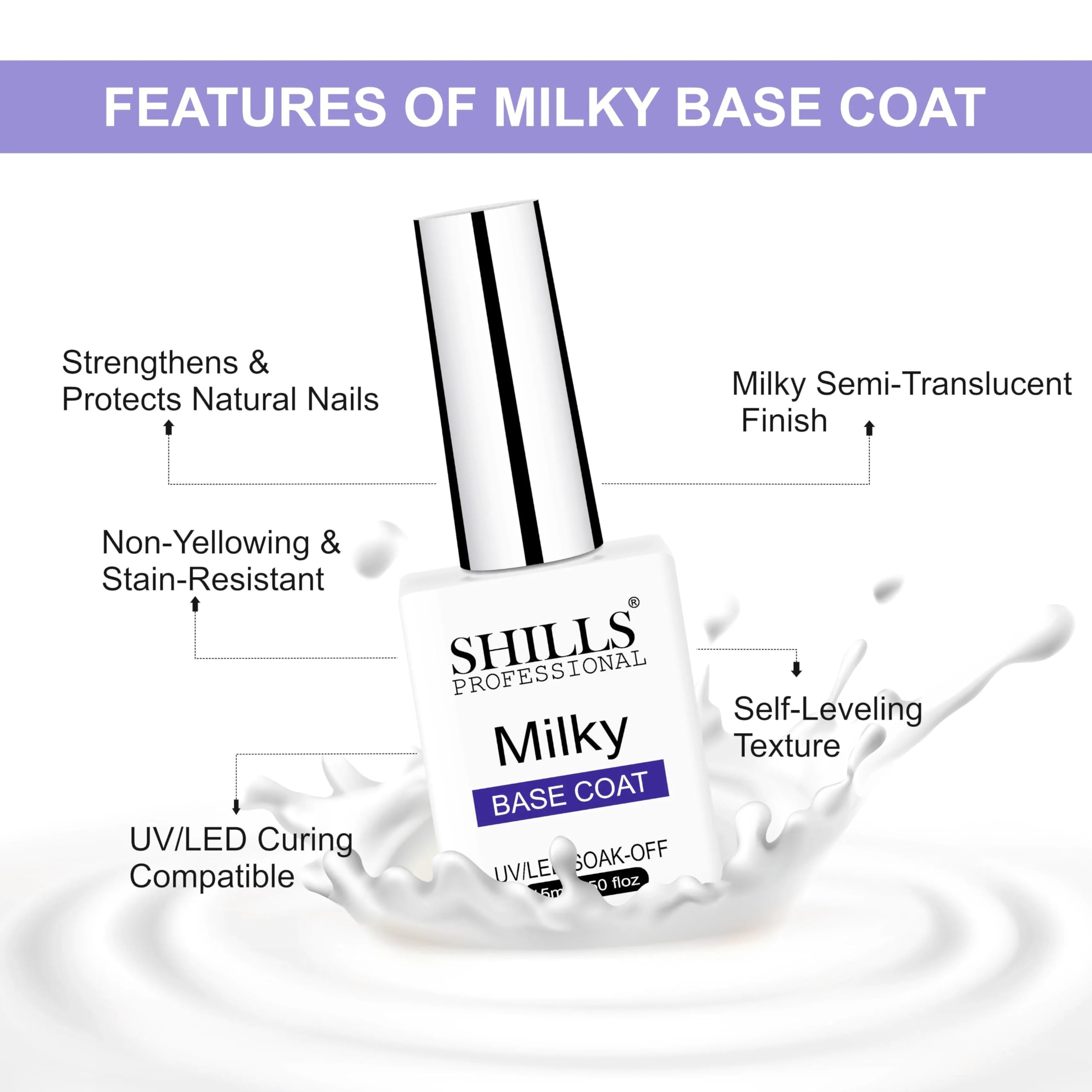 Shills Professional Milky Base Coat 15ml β UV LED Soak Off Nude Sheer Gel Polish, French Manicure & Baby Boomer Nail Ba.se, Natural Pink Builder Base Gel (09) 1