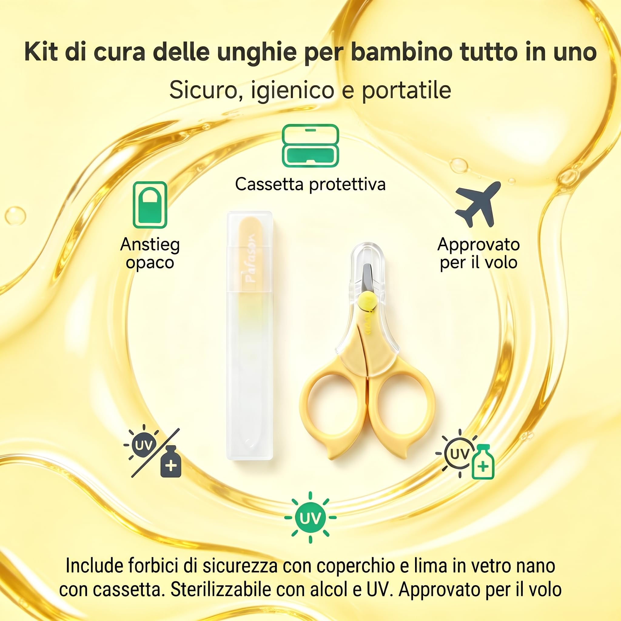 PAFASON Bambino Rotonda Punta Sicurezza Manicure Unghia Cesoie e Bambino Vetro Lima Unghia Set, Acciaio Inossidabile, Ceco Galleggiante Vetro, Ideale per Neonato, Neonati, Bambini Piccoli