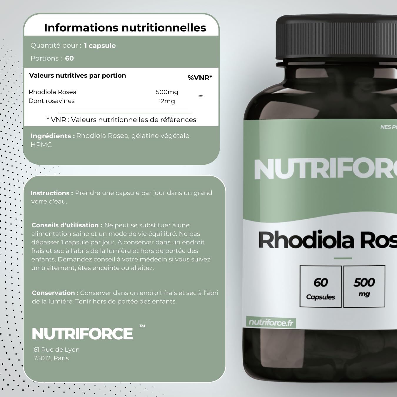 Rhodiola Rosea – 60 Capsules – Extrait Très Concentré – Énergie & Vitalité