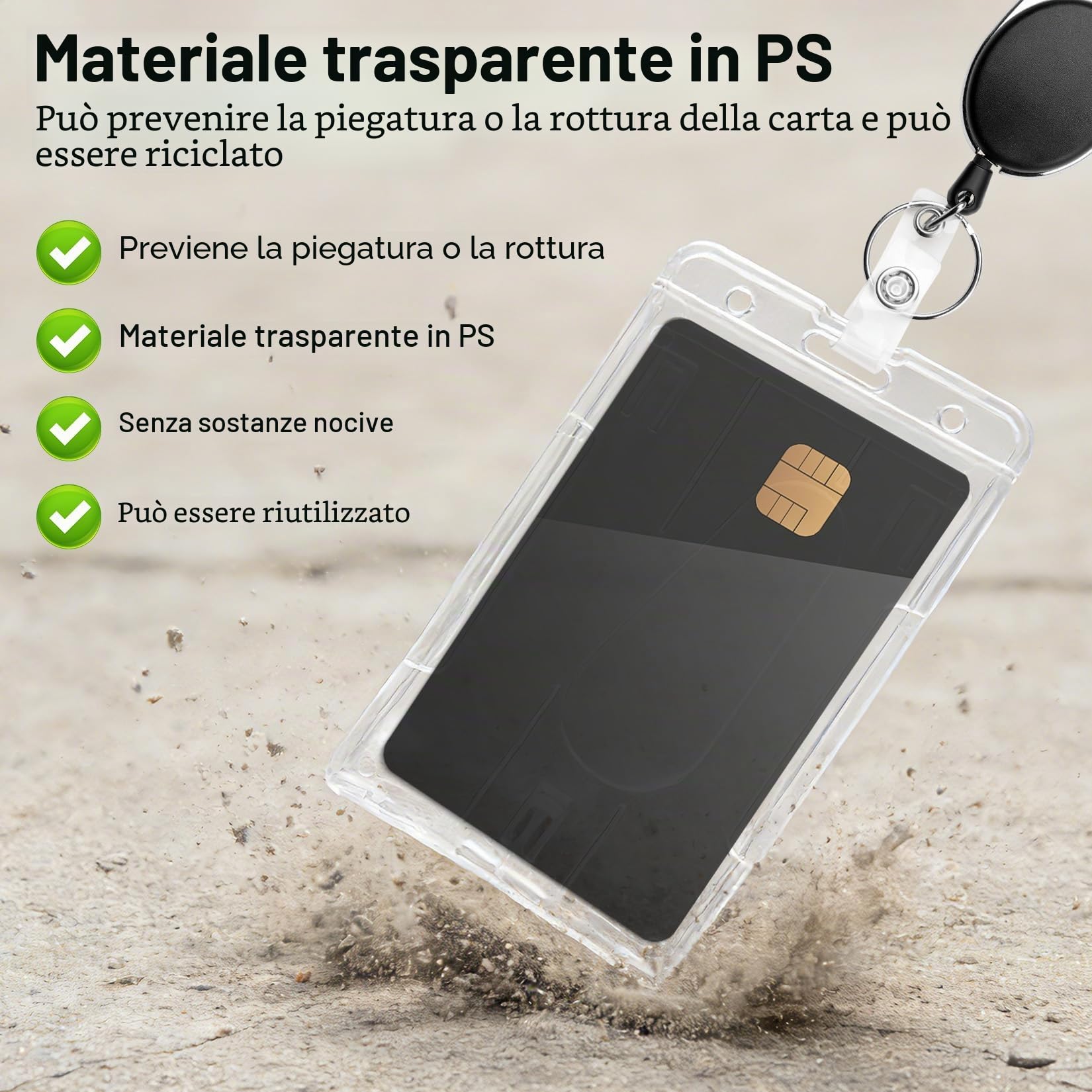 Porta Badge Retrattile con Cinturino, Portabadge Collo, Porta Tessere Custodie Trasparenti con Portachiavi Allungabile Filo Acciaio, 2 Set