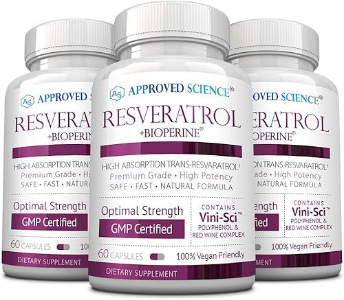Approved Science Resveratrol - 1000 mg de Trans Resveratrol - 250 mg de polifenol - Nivel de pureza del 98% - Incluye Bioperine - 180 cápsulas