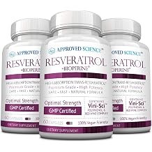 Approved Science Resveratrol - 1000 mg of Trans Resveratrol - 250 mg of Polyphenol - 98% Purity Level - Includes Bioperine - 180 Vegan Friendly Capsules per Bottle- 1 Bottle