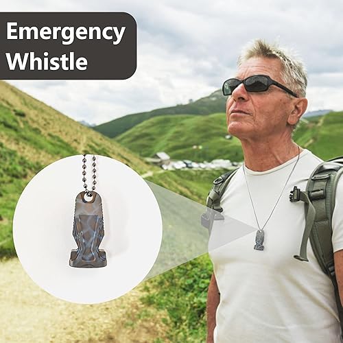 Miniatura 5 de Silbato de supervivencia de emergencia de titanio con collar, silbato de seguridad fuerte de hasta 120 decibelios para supervivencia de emergencia,