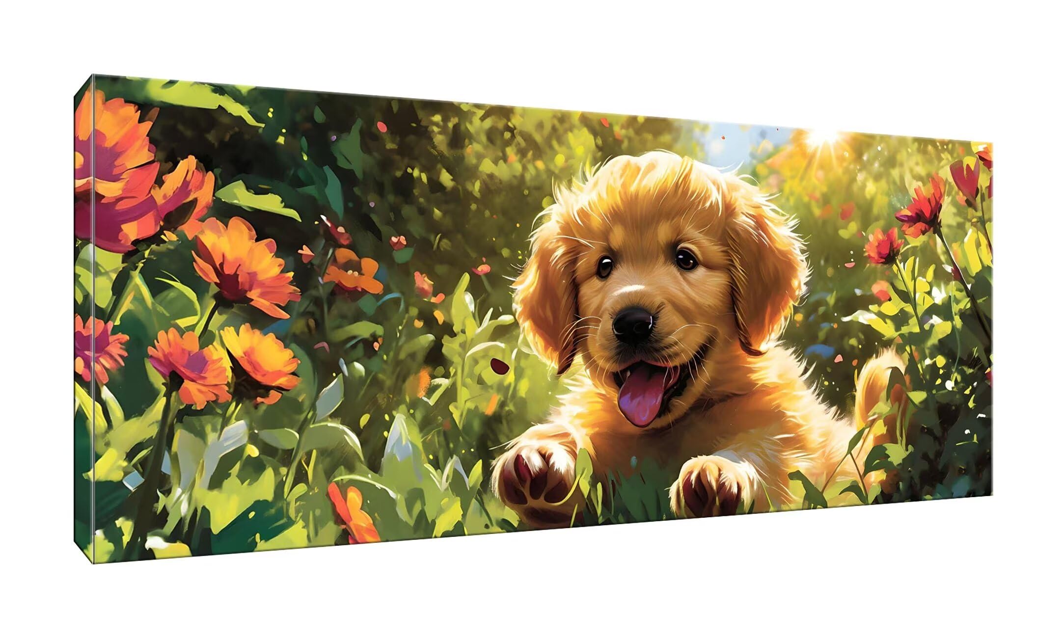 Malen Nach Zahlen Erwachsene xxl, Paint by Numbers Malen Nach Zahlen Blume Hund, DIY Geschenk Art mit Pinseln und Acrylfarben Handgemalt Ölgemälde Leinwand für Home Décor, Ohne Rahmen 80x160cm W-840