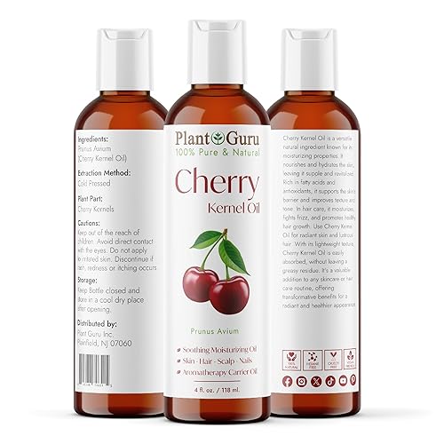 Miniatura 2 de Plant Guru Aceite de grano de cereza, 4 onzas líquidas, prensado en frío, 100% puro y natural, hidratante para el crecimiento de la piel, la cara,